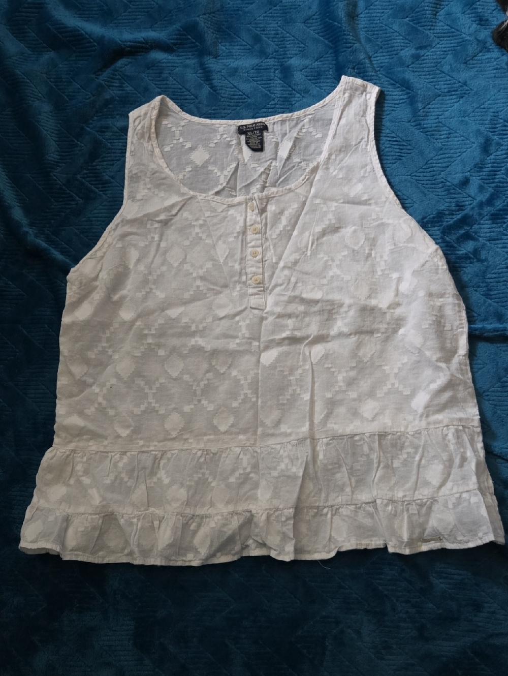 U.S. Polo Assn. White Eyelet Sleeveless Henley Peplum Camisole